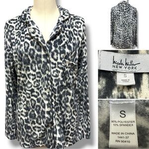 430 Nicole Miller NY| NWOT Black White Leopard Print Button‑Up Pajama Top (Sz S)